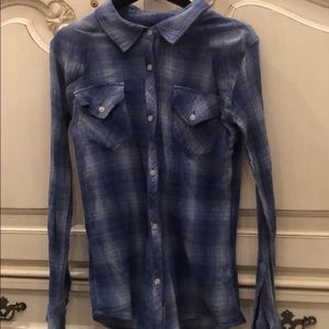 Rails Blue Button Down Plaid Top